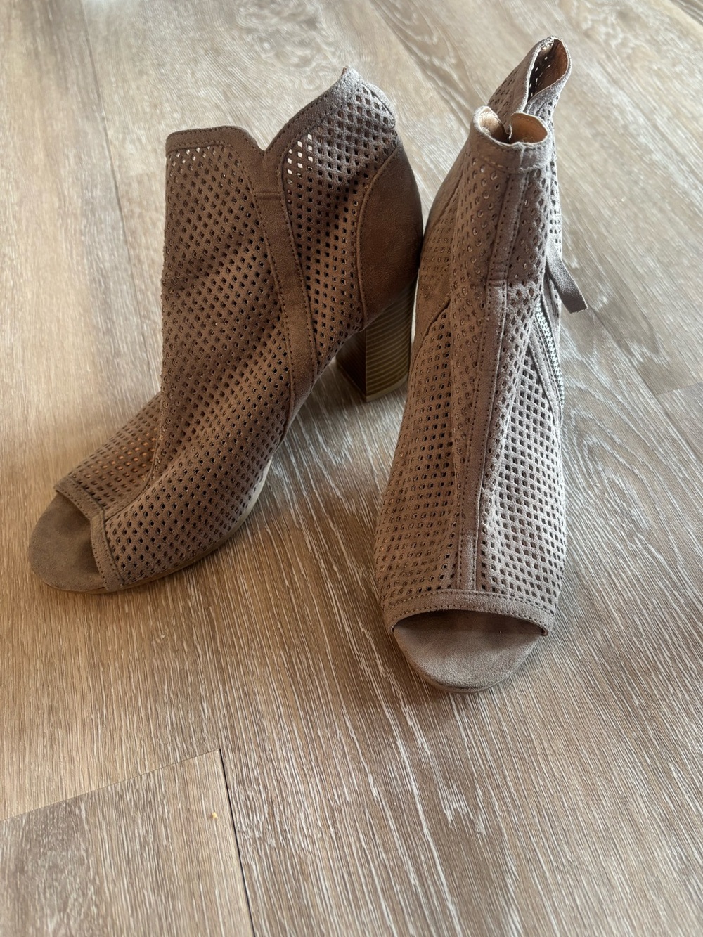Tan Heeled open - toe booties
